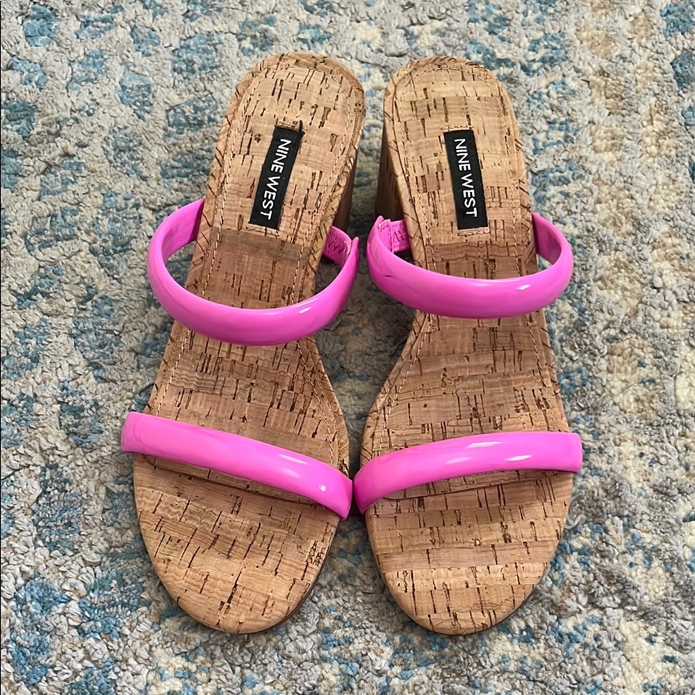 Nine West Pink Minimalist Sandals with Cork Sole